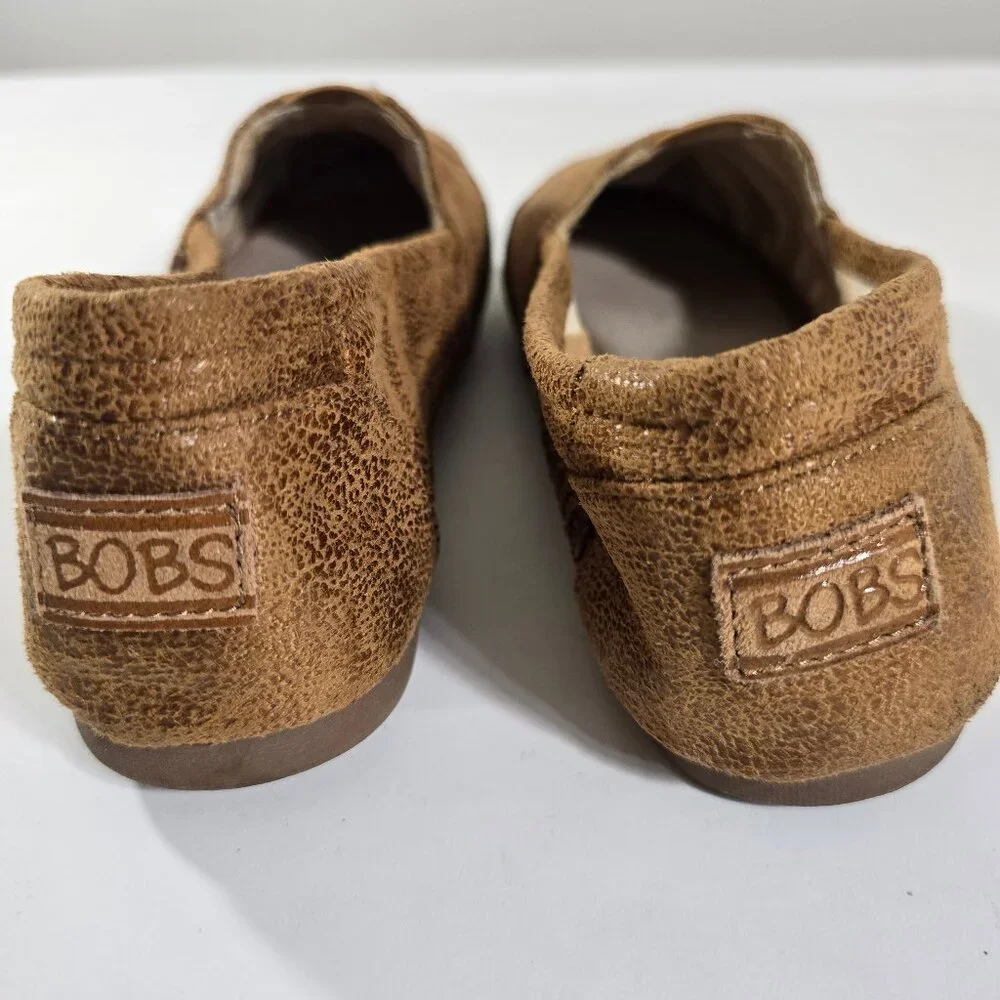 Bobs Womens W 8 Espadrille Memory Foam Brown Leather Look Textile Slip On‎ Shoe